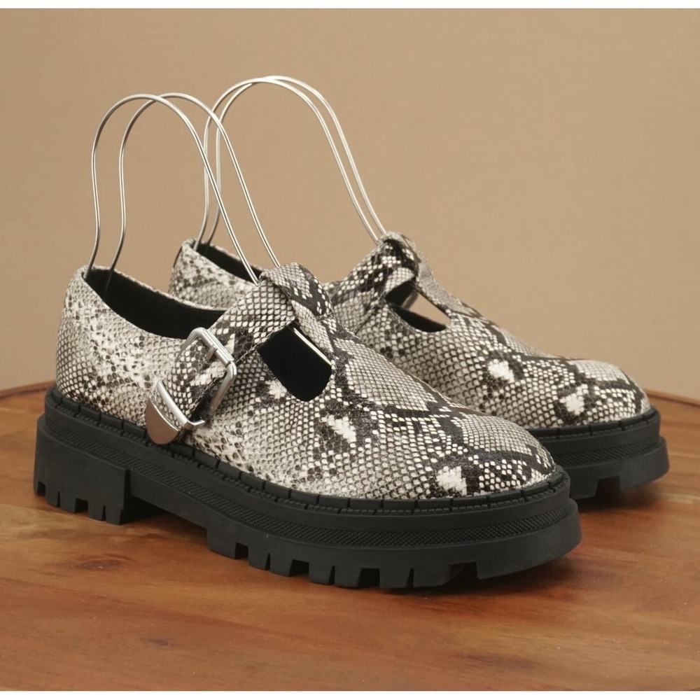 Steve Madden Black and White Snake-Print Mary Jane Loafers